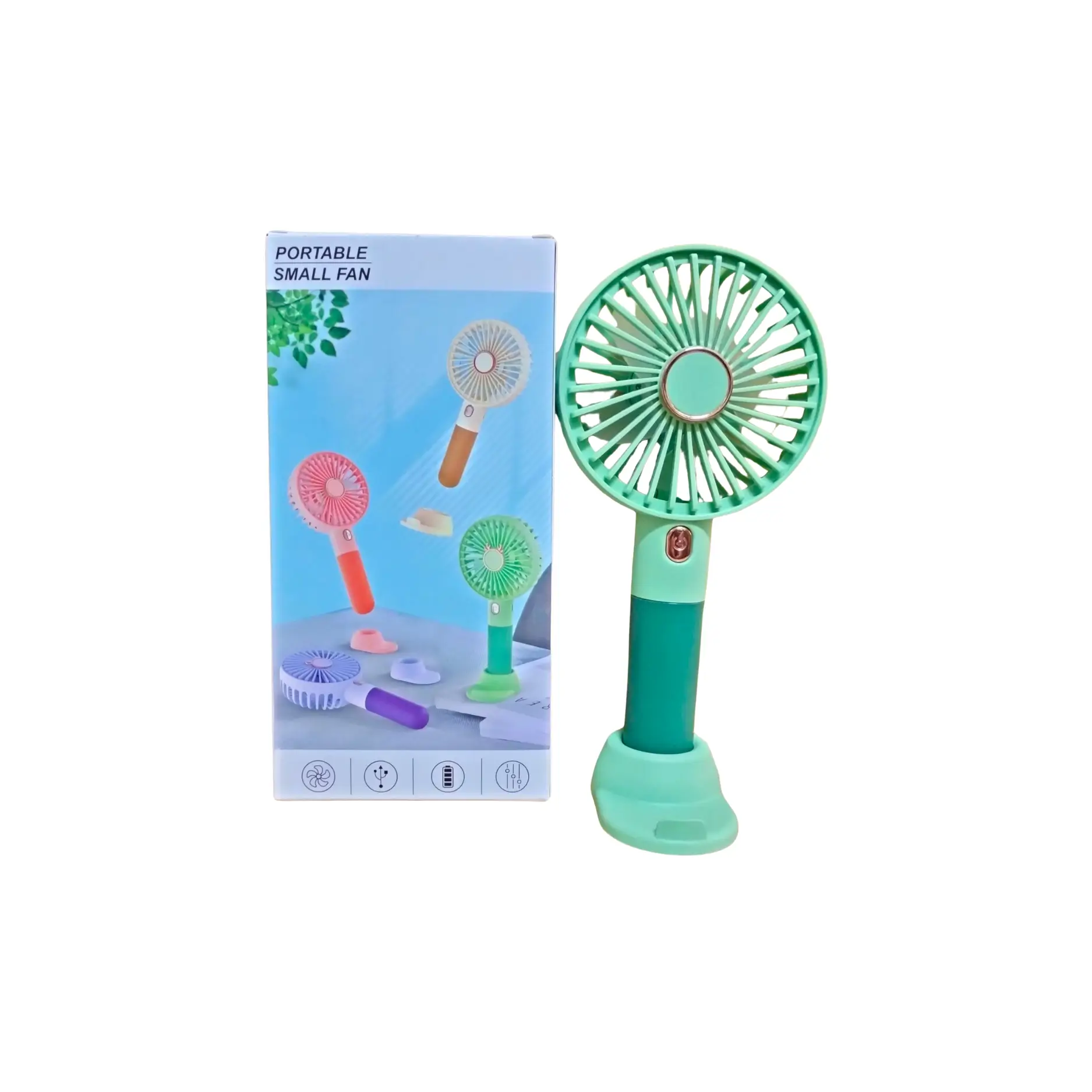 Portable Stylish Handle Rechargeable Fan- Multicolor