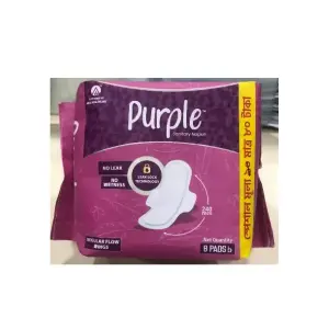 Purple Sanitary Napkin Regular Flow Wings 8 Pcs Pkt 24 Pkt Per Ctn