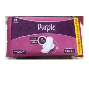 Purple Sanitary Napkin Regular Flow Wings 15 Pcs Pkt 16 Pkt Per Ctn