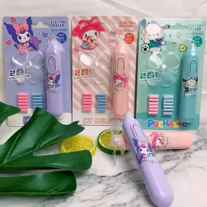 New Sanrio Electric Eraser With Fan/ Kawaii Kuromi Mymelody Novel Erasers Prize Students/ The Pencil Eraser Unique School Gifts