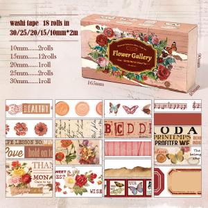 Vintage Washi Tape Set/ Flower Letter Butterfly Botanical Decorative Tapes for Scrapbooking, Junk Journal Supplies- 18Rolls