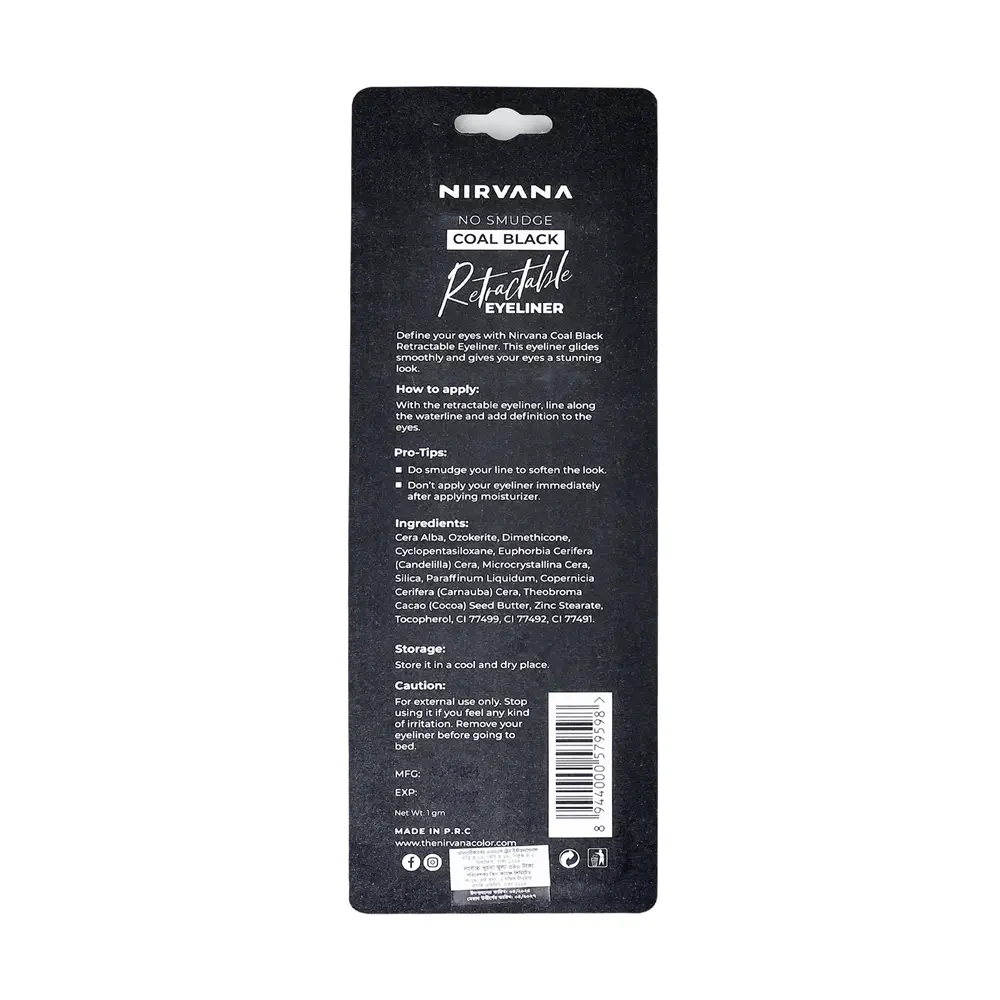 Nirvana Color No Smudge Retractable Eyeliner- Coal Black (1gm)