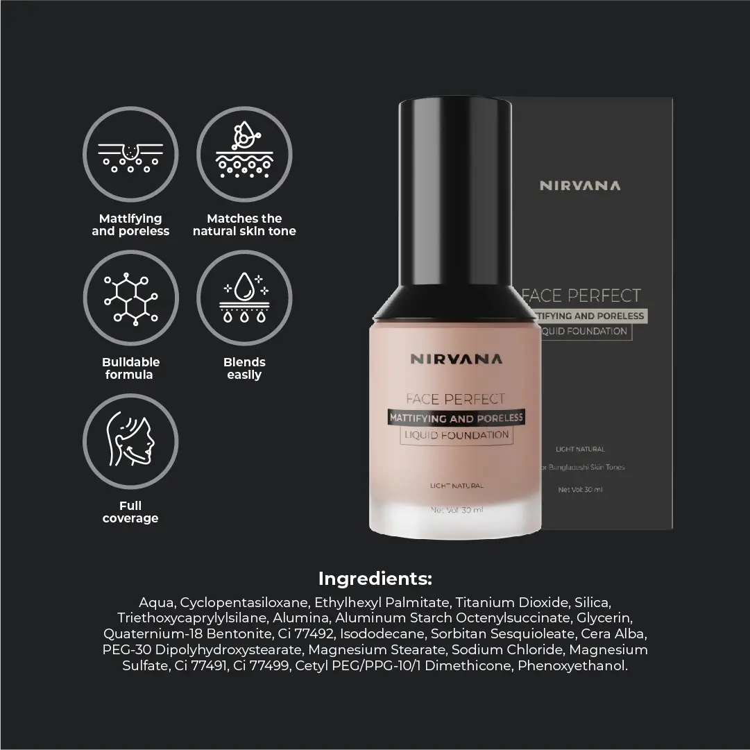 Nirvana Color Face Perfect Liquid Foundation- Light Natural F01 (30ml)